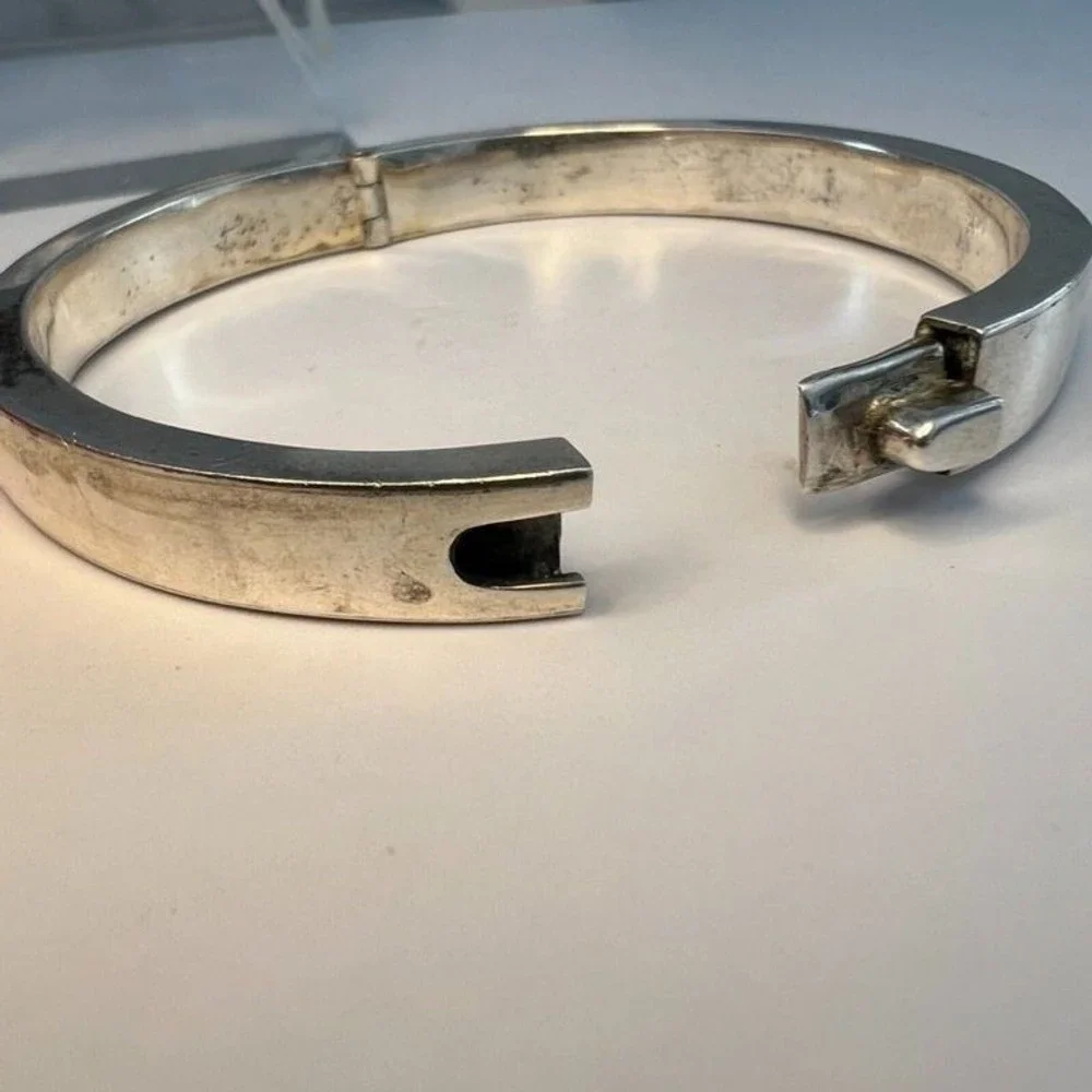 Vintage Modernist Taxco 925 Silver Bracelet Chunky Hinged